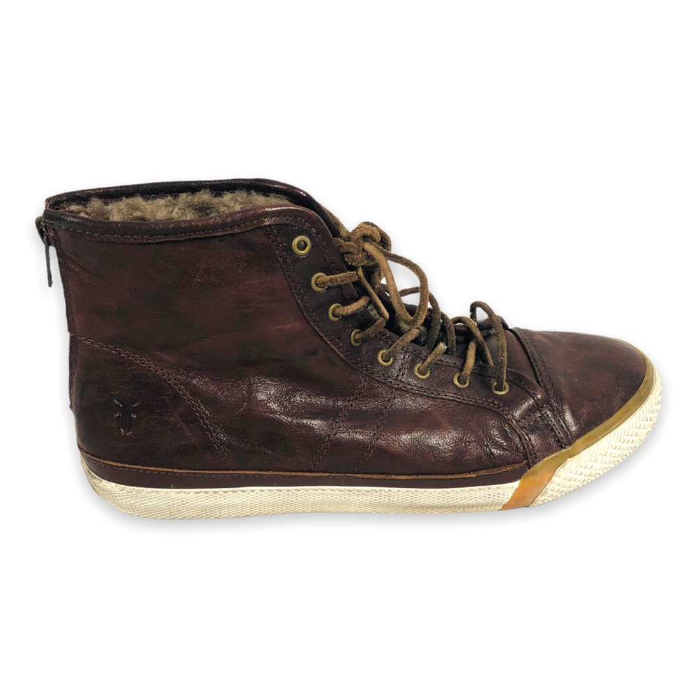 Frye Greene Tall Lace Sneakers Brown 3471172 Leather High Back Zip 9 Shoes